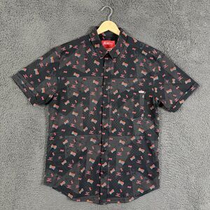 RSVLTS Shirt Mens Medium Black Budweiser Short Sleeve Button Up Lightweight